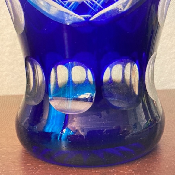Bohemian Cobalt Blue Cut to Clear Vase, 11 1/2” high. Mother’s Day, Crystal - Picture 5 of 10